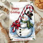 Prettige feestdagen Snowman Candy Cane Theedoek