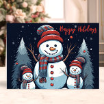 Prettige feestdagen Snowman Family<br><div class="desc">Vier het vakantieseizoen met deze schattige kaart met een sneeuwmansgezin in een besneeuwd winterbos. Prettige feestdagen De tekst en het charmante ontwerp van de sneeuwman brengen warmte en vrolijkheid,  perfect voor het verzenden naar geliefden tijdens het feestseizoen.</div>