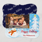 prettige feestdagen Snowman Foto Fancy Kerstfeest Feestdagenkaart (Voorkant / Achterkant)