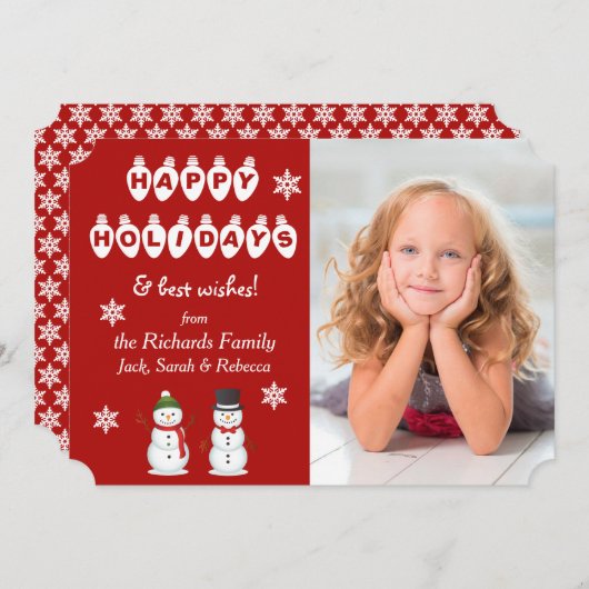 Prettige feestdagen Snowman Fotosjabloon Kerstmis Feestdagenkaart (Voorkant / Achterkant)