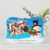 Prettige feestdagen Snowman Je foto Fancy knippen Feestdagenkaart (Staand voorkant)