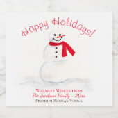 prettige feestdagen Snowman Kerstmis glimlachen Likeurfles Etiket (Enkel label)