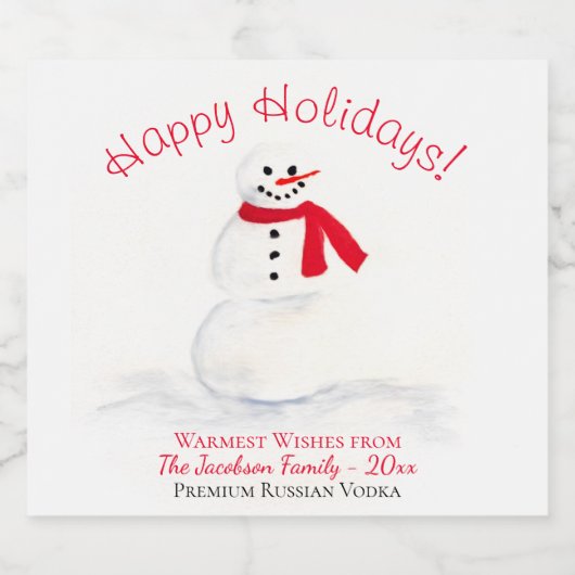 prettige feestdagen Snowman Kerstmis glimlachen Likeurfles Etiket (Enkel label)