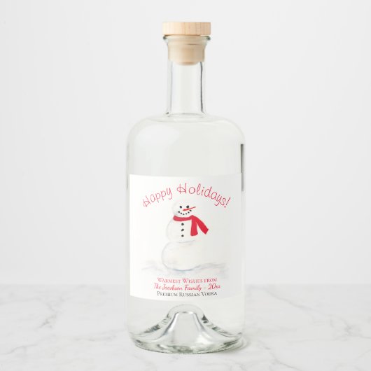 prettige feestdagen Snowman Kerstmis glimlachen Likeurfles Etiket (Voorkant)