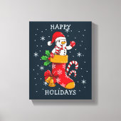 Prettige feestdagen Snowman Kousen Snoepriet Canvas Afdruk (Voorkant)