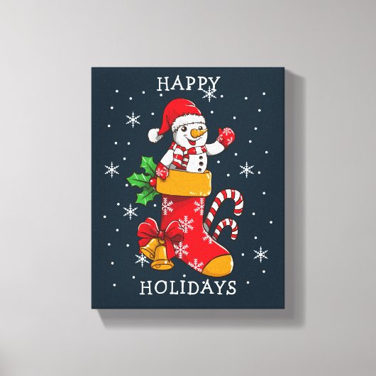 Prettige feestdagen Snowman Kousen Snoepriet Canvas Afdruk (Voorkant)