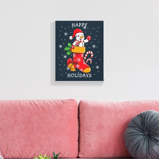 Prettige feestdagen Snowman Kousen Snoepriet Canvas Afdruk (Insitu (Woonkamer))