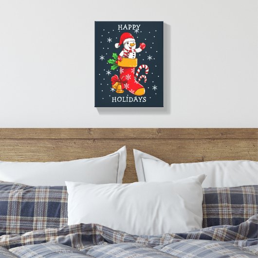 Prettige feestdagen Snowman Kousen Snoepriet Canvas Afdruk (Insitu (Slaapkamer))