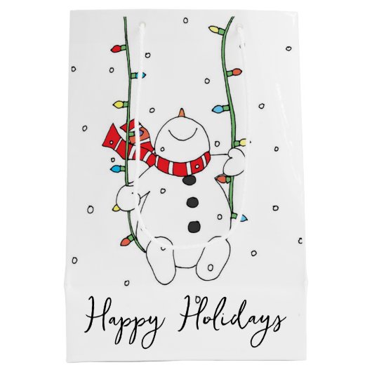 prettige feestdagen Snowman Medium Cadeauzakje (Achterkant)