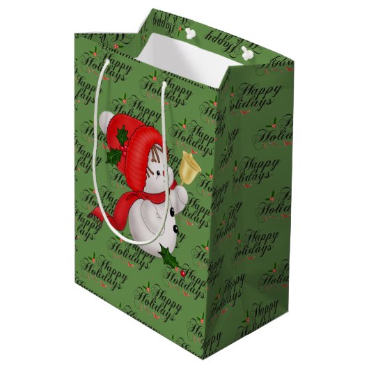 prettige feestdagen Snowman Medium Gift Bag Cadeauzakje (Achterkant Gekanteld)
