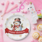 Prettige feestdagen Snowman rood & goud kerstfeest Papieren Bordje (Feest)