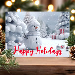 Prettige feestdagen Snowman Winter Scene<br><div class="desc">Stuur warme vakantiewensen met deze charmante kaart met een schattige sneeuwman in een besneeuwd winterwonderland. Prettige feestdagen De feestelijke tekst in vetgedrukt rood voegt een vrolijk tintje toe aan de serene scène. Perfect voor het verspreiden van vakantievreugde naar vrienden,  familie of collega's.</div>