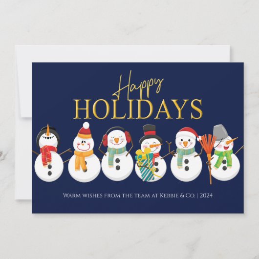 Prettige feestdagen Snowmen Blue Corporate Christm Feestdagenkaart (Voorkant)