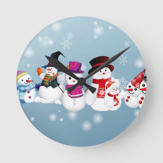 prettige feestdagen Snowmen Ronde Klok (Voorkant)