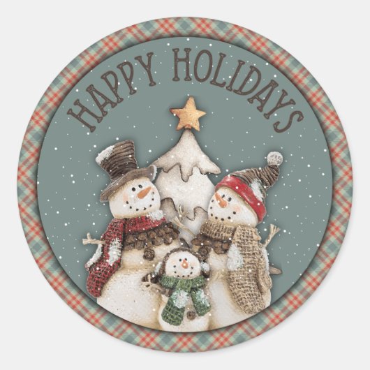 prettige feestdagen Snowmen Ronde Sticker (Voorkant)