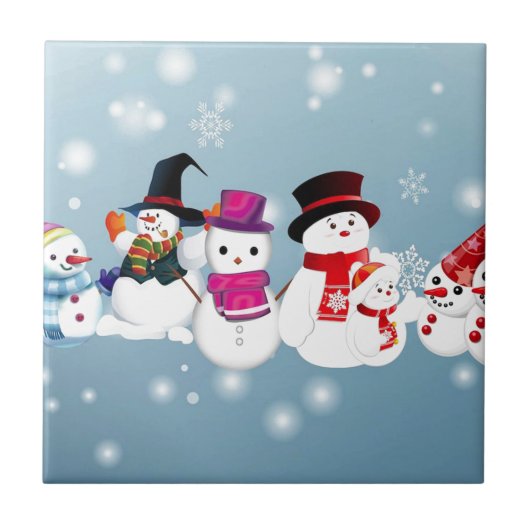 prettige feestdagen Snowmen Tegeltje (Voorkant)