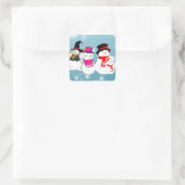 prettige feestdagen Snowmen Vierkante Sticker (Tas)