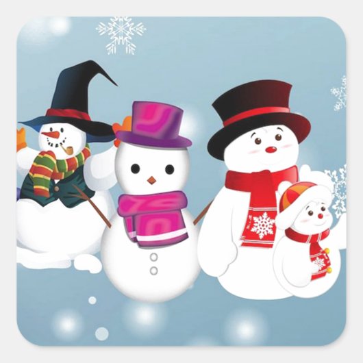 prettige feestdagen Snowmen Vierkante Sticker (Voorkant)