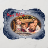 prettige feestdagen Snowy Blue Foto Fancy kerstfee Feestdagenkaart (Voorkant / Achterkant)