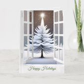 Prettige feestdagen Snowy Pine in Window Kaart (Voorkant)