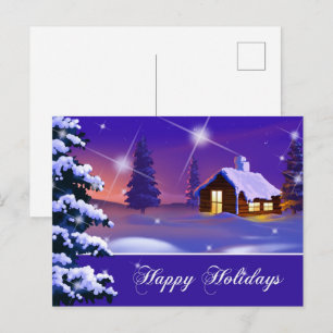 prettige feestdagen. Snowy Village Painting Kerstm Briefkaart