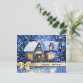 prettige feestdagen. Snowy Village Painting Kerstm Briefkaart (Staand voorkant)