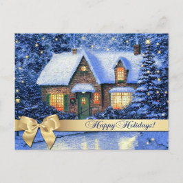 prettige feestdagen. Snowy Village Painting Kerstm Briefkaart