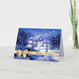 prettige feestdagen. Snowy Village Scene Kerstmis Feestdagen Kaart