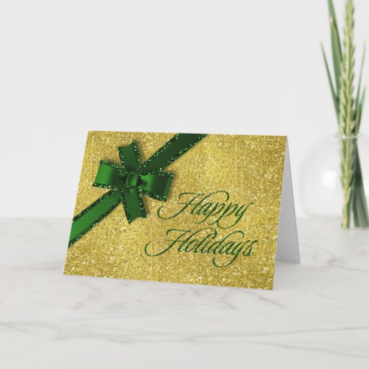 prettige feestdagen Sparkly Gold met Green Glitter (Voorkant)