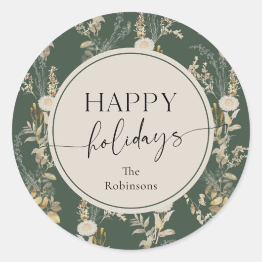  Prettige feestdagen Sticker Bloemen Groen (Voorkant)