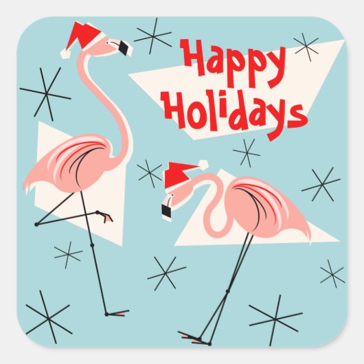 Prettige feestdagen sticker Flamingo Santas Blauw (Voorkant)