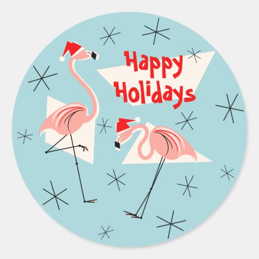 Prettige feestdagen sticker Flamingo Santas Blauw (Voorkant)