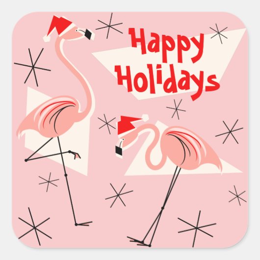 Prettige feestdagen sticker Flamingo Santas Roze (Voorkant)
