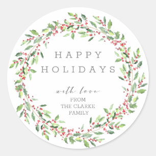 Prettige feestdagen Sticker Greenery Holly Wreath