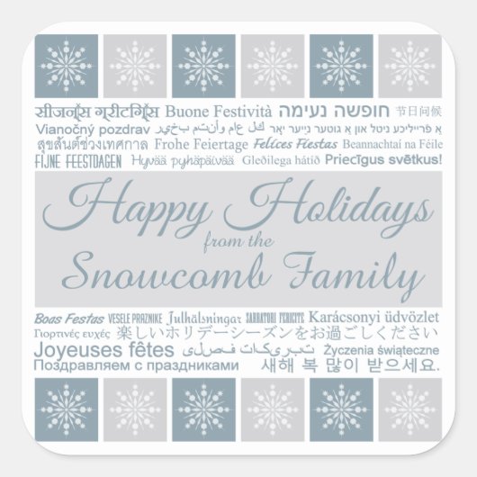 Prettige feestdagen sticker Meertalig (Voorkant)