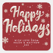 Prettige feestdagen sticker Rode en witte sneeuwvl