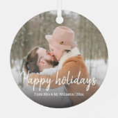 prettige feestdagen, stijlvol handschrift, nieuwig metalen ornament (Achterkant)