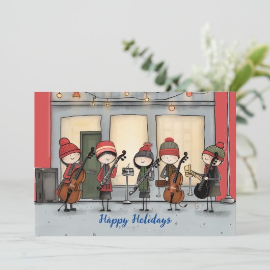 Prettige feestdagen Straatmuzikanten Feestdagenkaart (Staand voorkant)