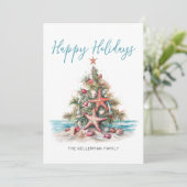 Prettige feestdagen strand kerstboom feestdagenkaart (Staand voorkant)