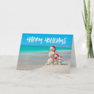 Prettige feestdagen Strand Tropical Snowman Sand K Kaart