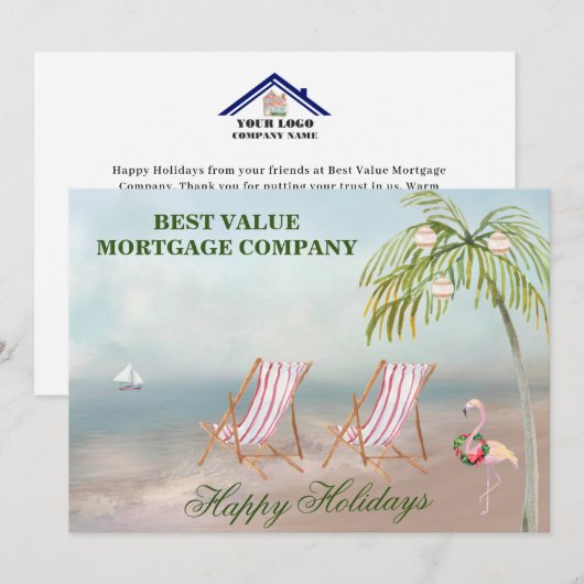 Prettige feestdagen Strand Waterverf Business Feestdagenkaart (Voorkant / Achterkant)