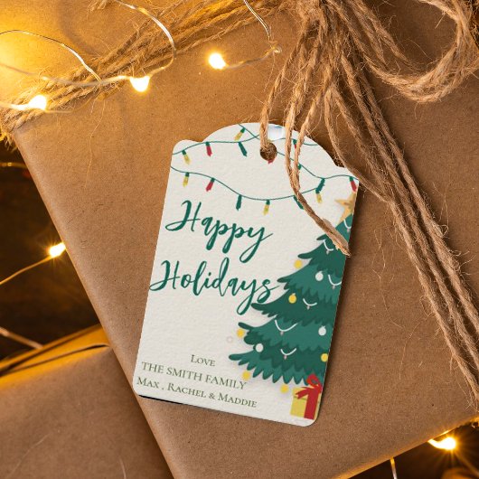 prettige feestdagen String Lights Cute Kerstmis Cadeaulabel