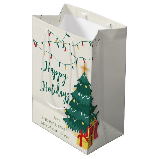 prettige feestdagen String Lights Cute Kerstmis Medium Cadeauzakje (Voorkant Gekanteld)