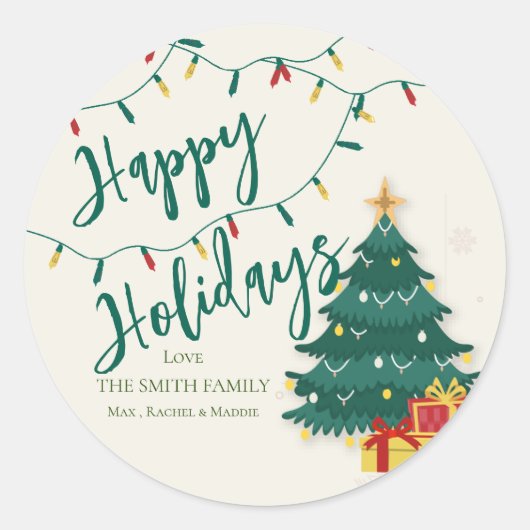 prettige feestdagen String Lights Cute Kerstmis Ronde Sticker (Voorkant)