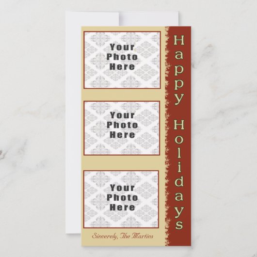 prettige feestdagen Tan/Red 3 Foto 4x8 Feestdagenkaart (Voorkant)