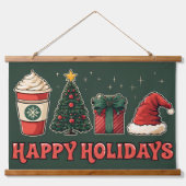 Prettige feestdagen Tapestry – Retro kerstmuurkuns Hangend Wandkleed (Voorkant)