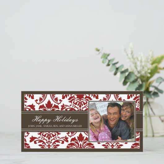 prettige feestdagen {TBA} Elegant Bruin & Rood Dam Feestdagenkaart (Staand voorkant)