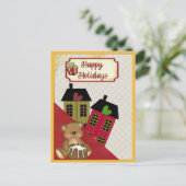 Prettige feestdagen Teddy Bear Heart Homes Retro (Staand voorkant)