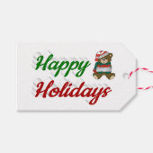 prettige feestdagen Teddy Bear-kerstscript Cadeaulabel (Voorkant (Horizontaal))
