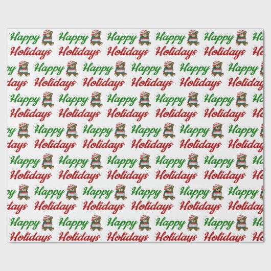 prettige feestdagen Teddy Bear-kerstscript Cadeaupapier (Vlak)